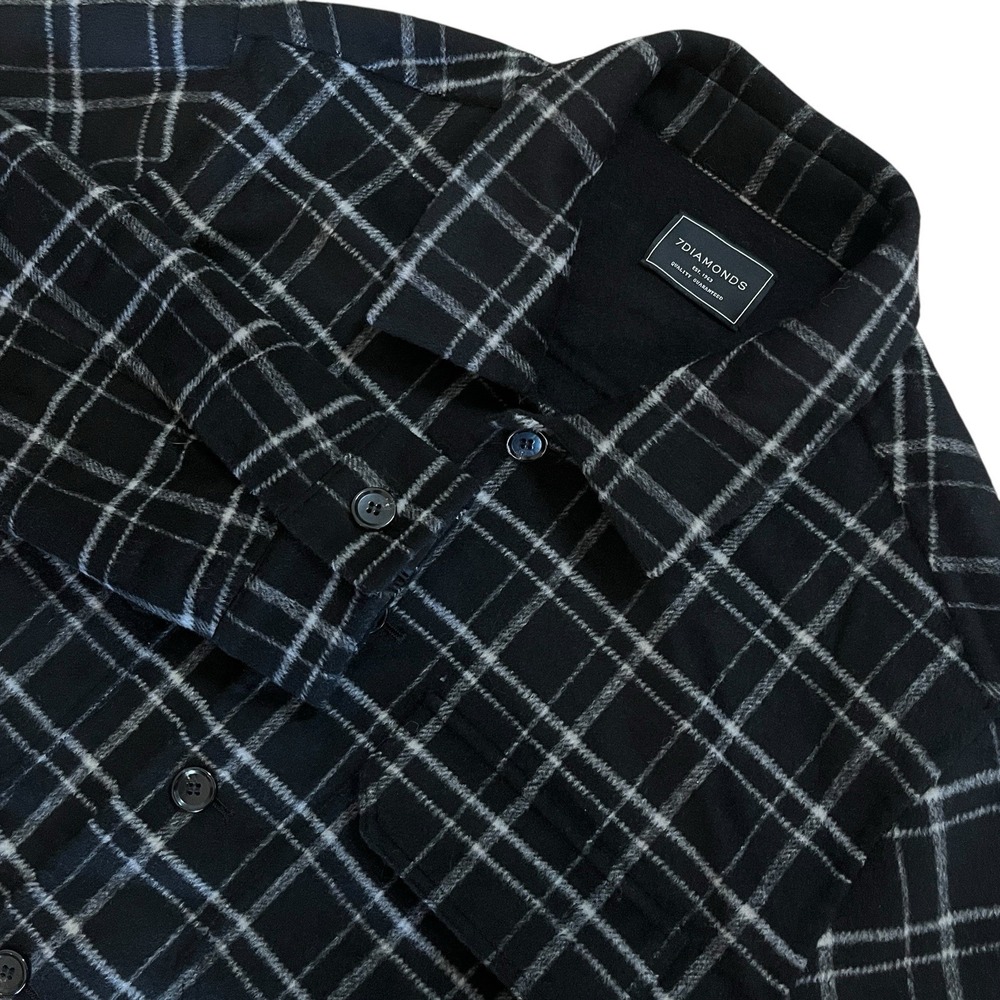 7 Diamonds Dundee Shirt Jacket Mens L Black Plaid Wool Blend Shacket Rugged